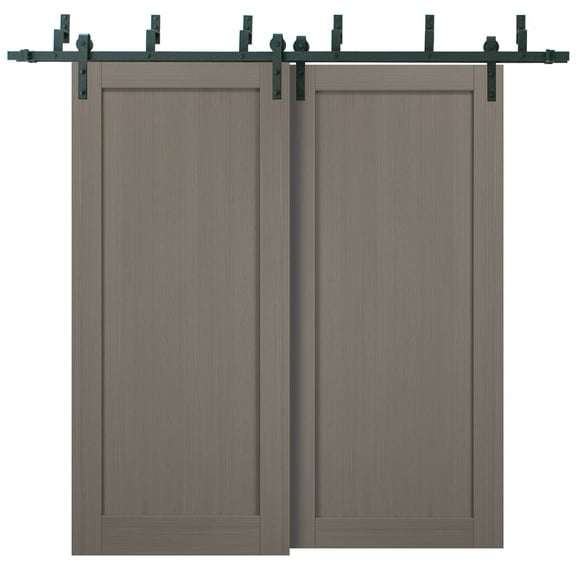 Barn Bypass Doors 48 x 80 with 6.6ft Hardware | Quadro 4111 Grey Ash | Sturdy Heavy Duty Rails Kit Steel Set | Double Sliding Panel Door