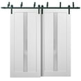 thumbnail image 1 of Barn Bypass Doors 48 x 84 with 6.6ft Hardware | Quadro 4112 White Silk with Frosted Opaque Glass | Sturdy Heavy Duty Rails Kit Steel Set | Double Sliding Lite Panel Door, 1 of 6