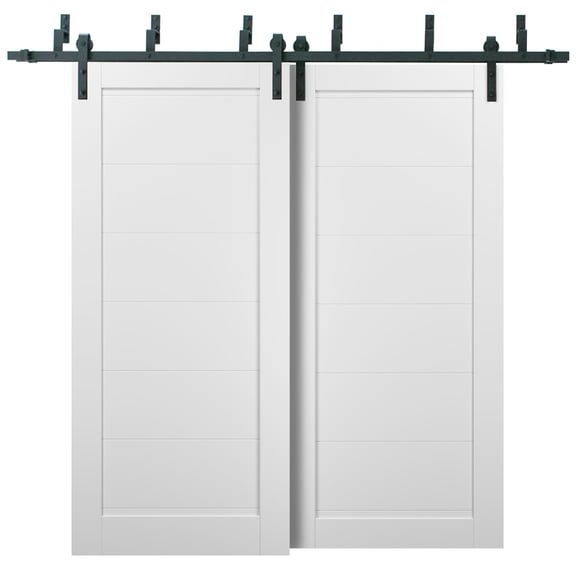 Barn Bypass Doors 48 x 84 with 6.6ft Hardware | Quadro 4115 White Silk | Sturdy Heavy Duty Rails Kit Steel Set | Double Sliding Panel Door