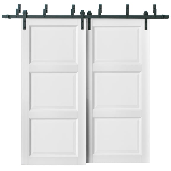 Barn Bypass Doors with 6.6ft Hardware | Lucia 2661 White Silk | Sturdy Heavy Duty Rails Kit Steel Set | Double Sliding Kitchen Pantry Shaker Panel Door -84" x 84"