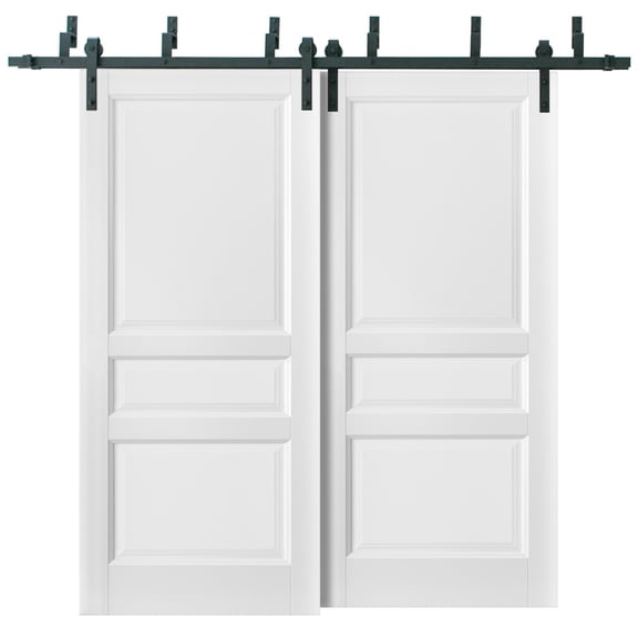 Barn Bypass Doors with 6.6ft Hardware | Lucia 31 White Silk | Sturdy Heavy Duty Rails Kit Steel Set | Double Sliding Kitchen Pantry Shaker Panel Door-36" x 80" (2* 18x80)