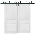 thumbnail image 1 of Barn Bypass Doors with 6.6ft Hardware | Lucia 31 White Silk | Sturdy Heavy Duty Rails Kit Steel Set | Double Sliding Kitchen Pantry Shaker Panel Door-84" x 84", 1 of 6