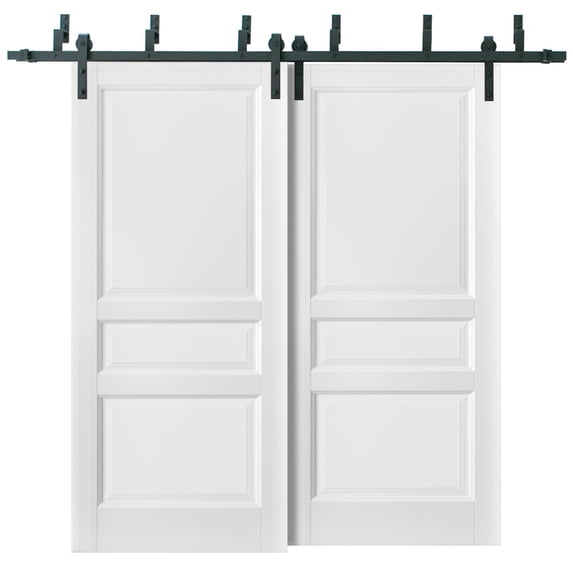 Barn Bypass Doors with 6.6ft Hardware | Lucia 31 White Silk | Sturdy Heavy Duty Rails Kit Steel Set | Double Sliding Kitchen Pantry Shaker Panel Door-84" x 84"