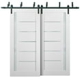 thumbnail image 1 of Barn Bypass Doors 60 x 96 with 6.6ft Hardware | Quadro 4088 White Silk with Frosted Opaque Glass | Sturdy Heavy Duty Rails Kit Steel Set | Double Sliding Lite Panel Door, 1 of 6