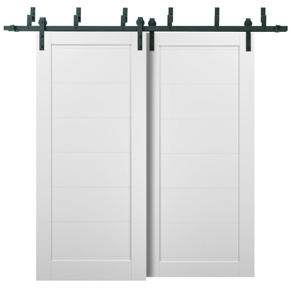 Barn Bypass Doors 64 x 84 with 6.6ft Hardware | Quadro 4115 White Silk | Sturdy Heavy Duty Rails Kit Steel Set | Double Sliding Panel Door