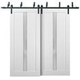 thumbnail image 1 of Barn Bypass Doors 72 x 80 with 6.6ft Hardware | Quadro 4112 White Silk with Frosted Opaque Glass | Sturdy Heavy Duty Rails Kit Steel Set | Double Sliding Lite Panel Door, 1 of 6