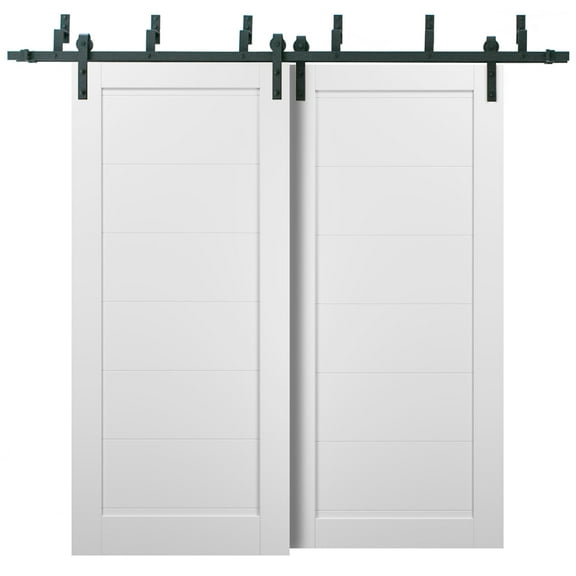 Barn Bypass Doors 72 x 80 with 6.6ft Hardware | Quadro 4115 White Silk | Sturdy Heavy Duty Rails Kit Steel Set | Double Sliding Panel Door