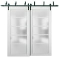 thumbnail image 1 of Barn Bypass Doors 84 x 84 with 6.6ft Hardware | Quadro 4002 White Silk with Frosted Opaque Glass | Sturdy Heavy Duty Rails Kit Steel Set | Double Sliding Lite Panel Door, 1 of 6