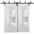 thumbnail image 1 of Barn Bypass Doors 84 x 80 with 6.6ft Hardware | Quadro 4002 White Silk with Frosted Opaque Glass | Sturdy Heavy Duty Rails Kit Steel Set | Double Sliding Lite Panel Door, 1 of 6