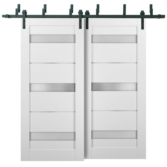 Barn Bypass Doors | Quadro 4055 White Silk with Frosted Opaque Glass | Sample of Color