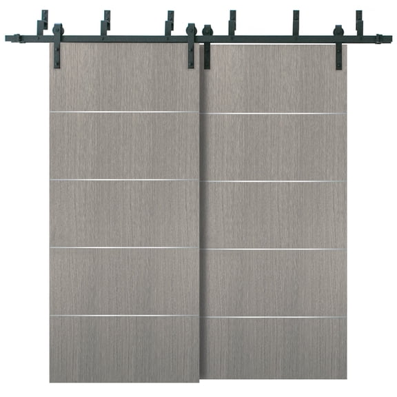 Barn Bypass Doors with 6.6ft Hardware | Planum 0020 Grey Oak | Sturdy Heavy Duty Rails Kit Steel Set | Double Sliding Door-36" x 80" (2* 18x80)