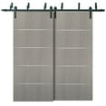 thumbnail image 1 of Barn Bypass Doors with 6.6ft Hardware | Planum 0020 Grey Oak | Sturdy Heavy Duty Rails Kit Steel Set | Double Sliding Door-56" x 80" (2* 28x80), 1 of 6