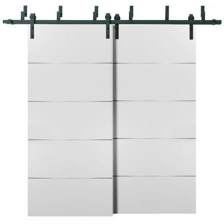 Barn Bypass Doors with 6.6ft Hardware | Planum 0020 White Silk | Sturdy Heavy Duty Rails Kit Steel Set | Double Sliding Door-36" x 96" (2* 18x96)