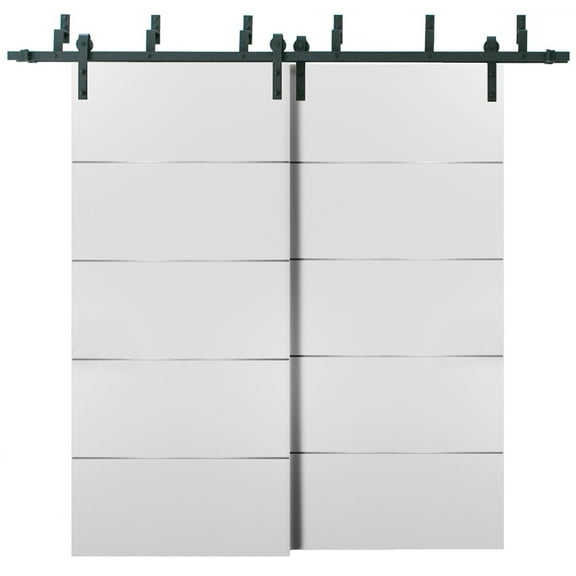 Barn Bypass Doors with 6.6ft Hardware | Planum 0020 White Silk | Sturdy Heavy Duty Rails Kit Steel Set | Double Sliding Door-36" x 96" (2* 18x96)