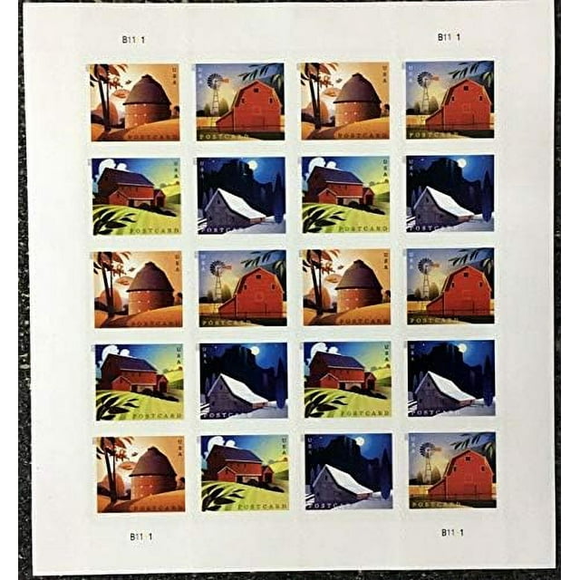 Barn Design Postcard Rate Stamp Sheet