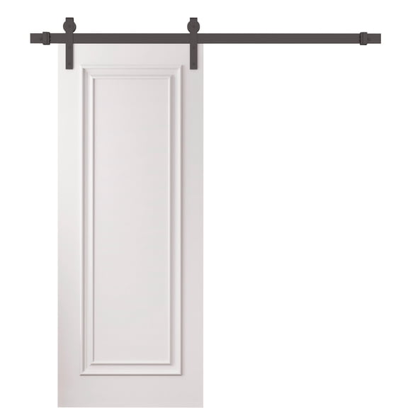 Barn Door 36 x 80 inches | CLASSIC 1189 White Enamel | 6.6FT Rail Track Heavy Hardware Set | Solid Panel Interior Doors