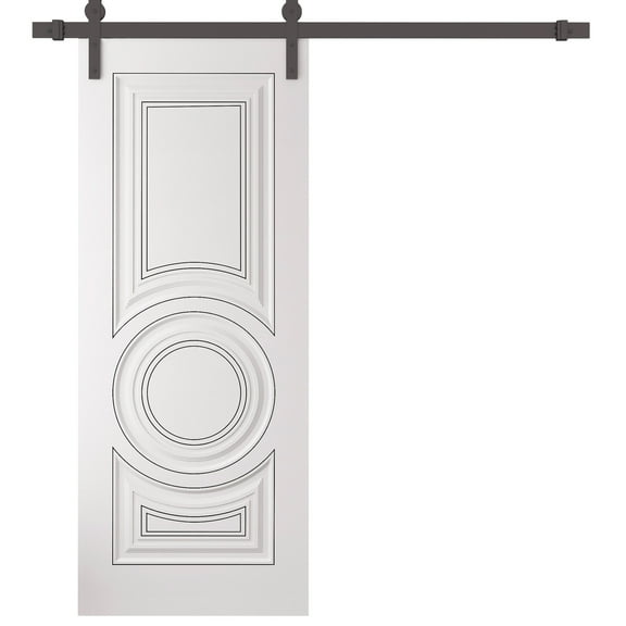 Barn Door 36 x 80 inches | CLASSIC 5589 White Enamel | 6.6FT Rail Track Heavy Hardware Set | Solid Panel Interior Doors