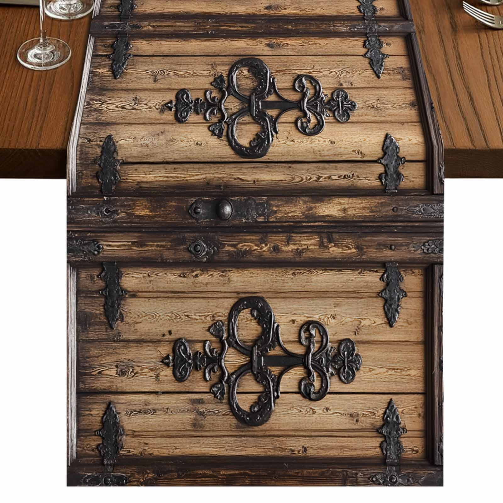 Barn Door 60 Inch Table Runner, Farmhouse Wooden Grain Rustic Tribal ...