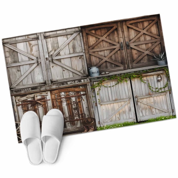 Barn Door Area&nbsp;Rug 2x3ft Vintage Brown Countryside Farmhouse Non-Slip&nbsp;Washable Square&nbsp;Rugs Soft Felt Indoor Floor Mat for Bedroom Kitchen Living Room Bathroom