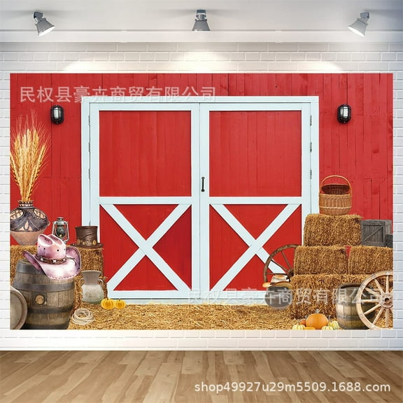 Barn Door Backdrop Fall Farm Decorations Western Rustic Photography Backdrop Farm Barnyard Door Wall Background Banner (180x120cm)