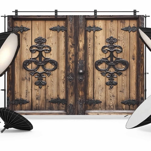 Barn Door Backdrop for Photography,Fabric Photo Background Backdrop,Farmhouse Wooden Grain Rustic Tribal Pattern Photo Booth Background for Portrait Photoshoot Video Wedding Decoration Banner 7x5ft