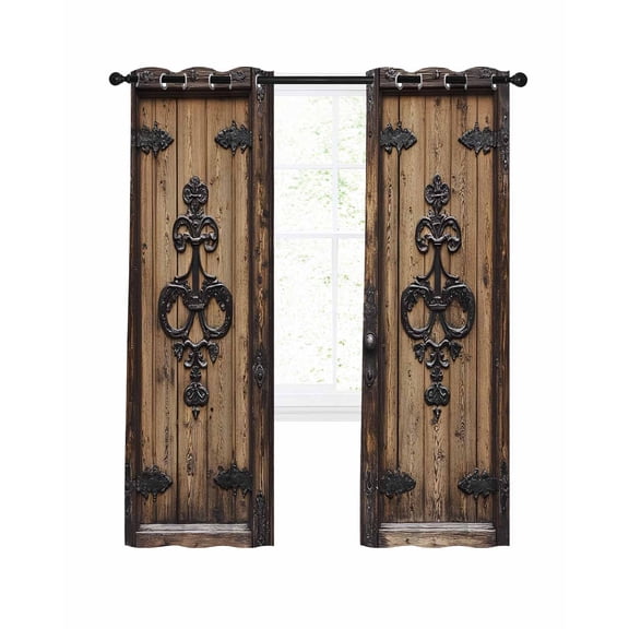 Barn Door Blackout Curtains, Light Blocking Print Window Curtains, Farmhouse Wooden Grain Rustic Tribal Pattern Thermal Insulated Window Drapes for Living Room Kitchen Cafe 2 Panels, 84"W x 84"L