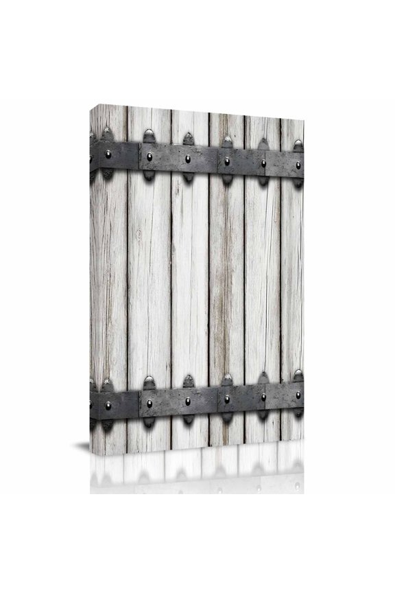Barn Door Canvas Wall Art for Living Room, Vintage Grey Farmhouse Rivet Beige Wood Board Wall Decor Framed Artwork Pictures Ready to Hang for Bedroom Office Home Decor