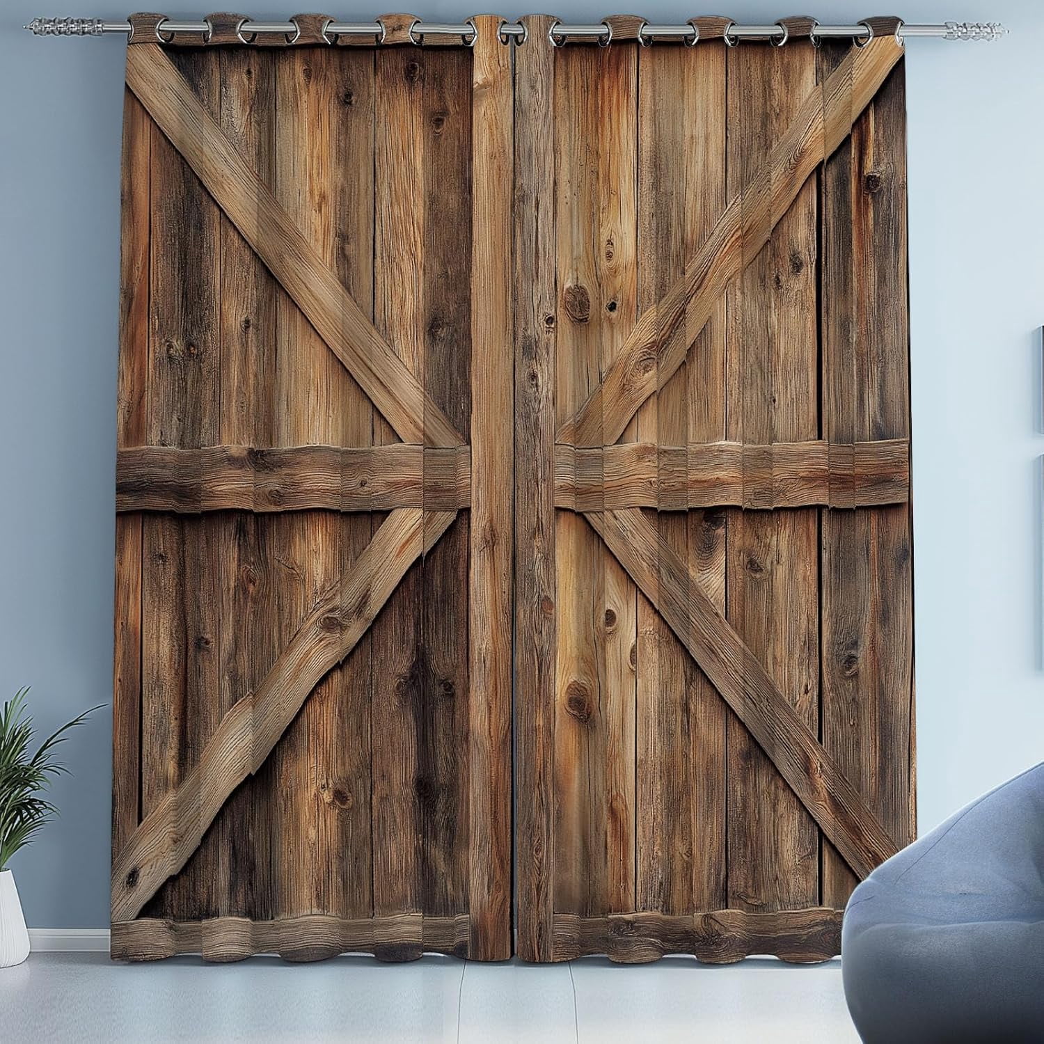 Barn Door Curtains for Living Room, Farmhouse Retro Rustic Blackout