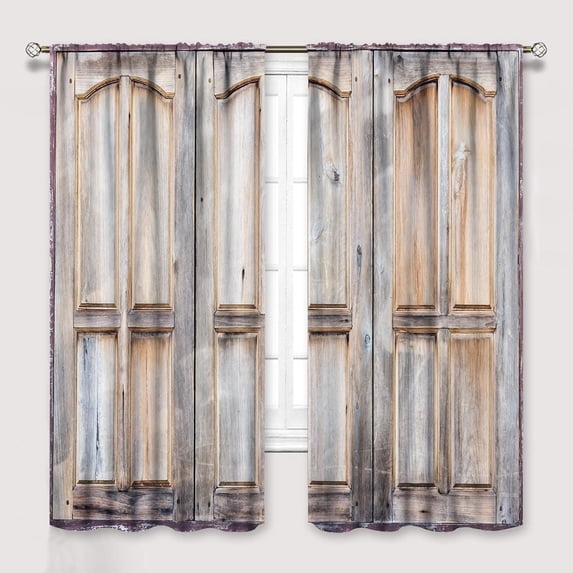 Barn Door Curtains, Wooden Rustic Village Farmhouse Western Country Farm Retro Woods Vintage Print Pattern Window Drapes for Living Room Bedroom Drape 2 Panel Set,42x63 Inch