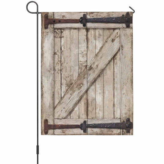 Barn Door Garden Flag 12 x 18 Inches, Retro Countryside Farmhouse Door Beige Wooden Board Weather Proof Outdoor Patio Flags Double Sided Small Garden Decoration for Yard Outside Home