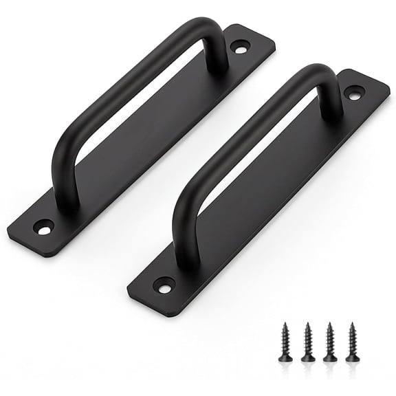 Barn Door Handles 2 Pack Sliding Door Handle 5" Hole Center Barn Door Handles Black Cabinet Handles Door Pull Handle Zinc Alloy Door Pulls with Plate for Sliding Closet Door Handle