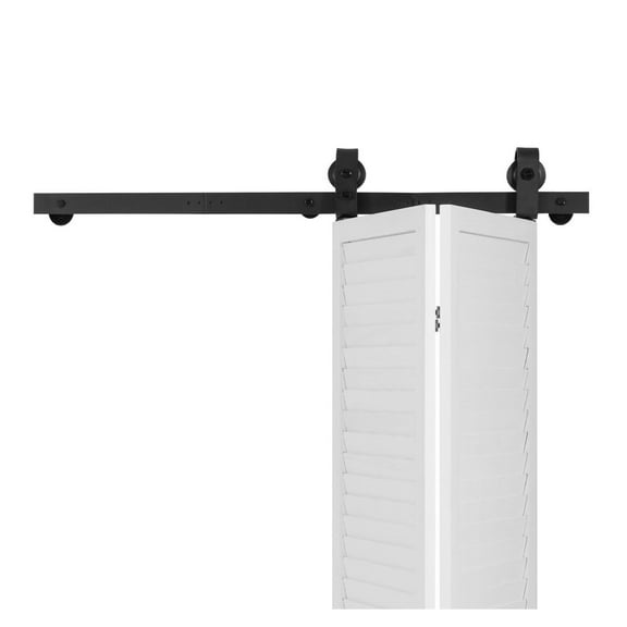 Barn Door Hardware Kit 40 Inch Bi-Fold Sliding Track - Two 18 Inch Doors - Black - Durable Steel - Smooth Quiet Operation
