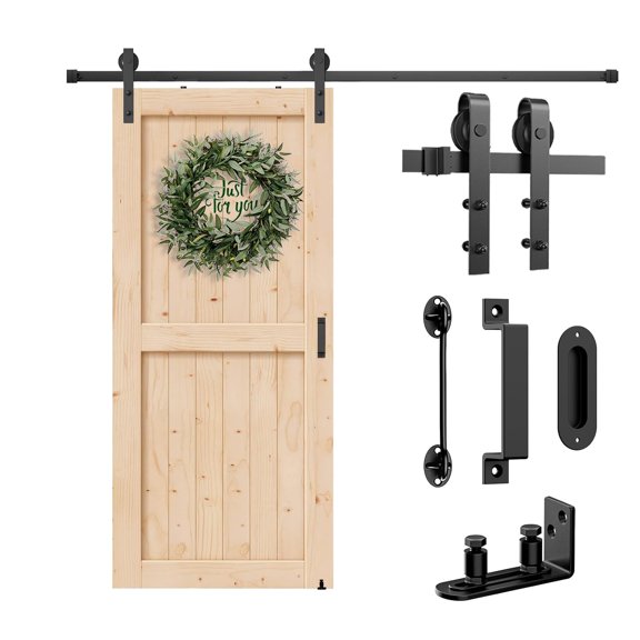 Barn Door Hardware Kit Heavy Duty Sliding Door Track Kit with Floor Guide and 2 Handles with Lock, Smoothly Hardware Kits for Interior Exterior Fit 36"-40" Wide Panel (J Shape Hanger)