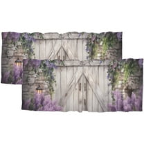 Barn Door Kitchen Valance Curtains Lavender with Leaves on Rustic Wooden Door Farmhouse Rod Pocket Window Valance for Living Room Bathroom Bedroom Kitchen 54 by 18 in, 2 Panel