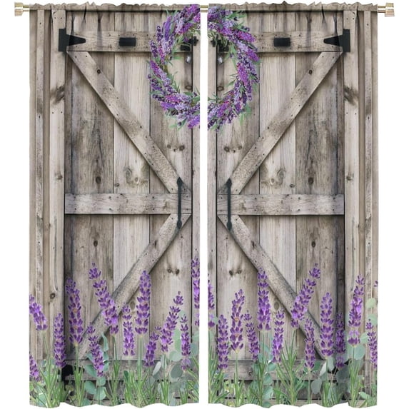 Barn Door Lavender Blackout Curtains, Rustic Farmhouse Floral Pattern ...