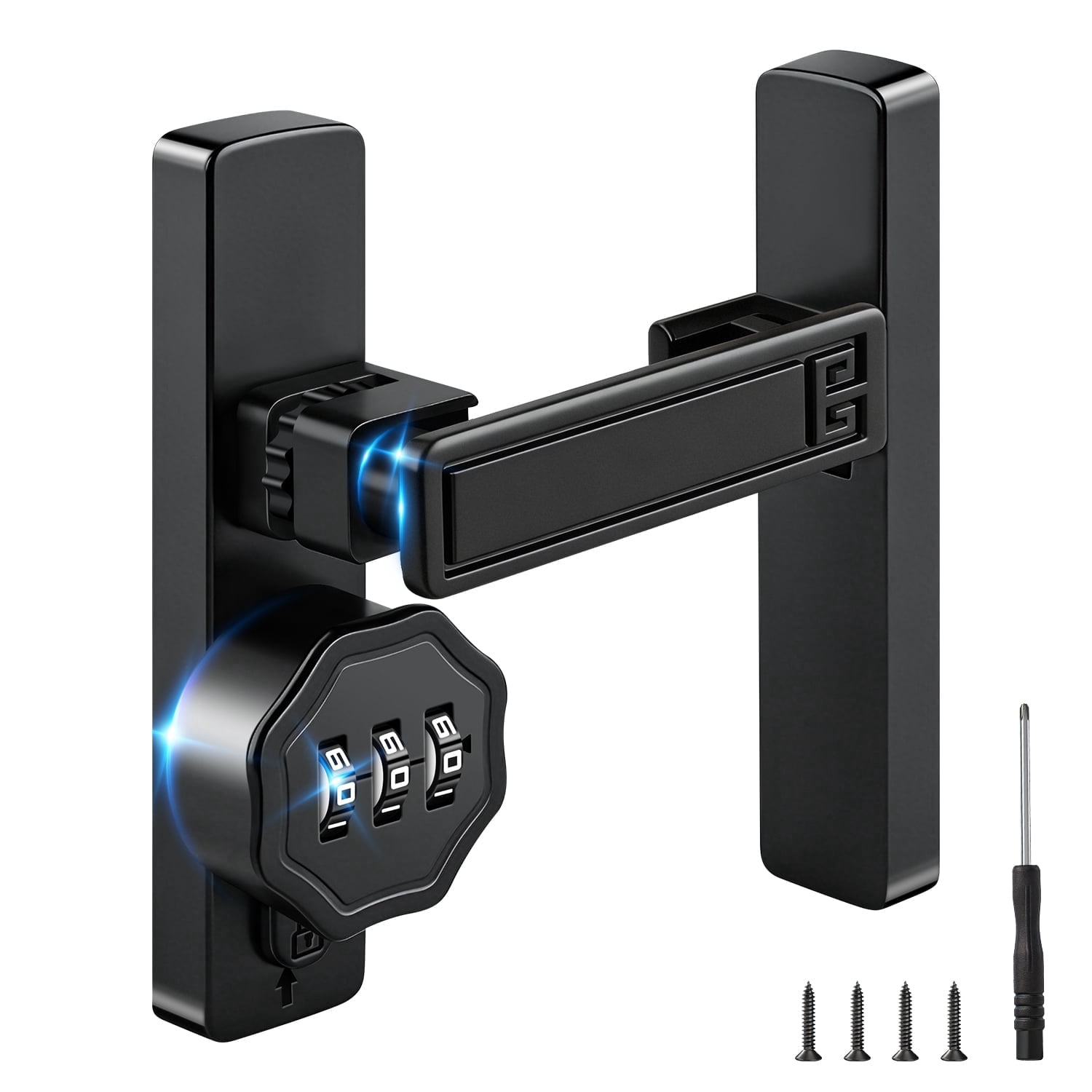 Barn Door Lock,90/180 Degree Flip Latch Gate Latches,Zinc Alloy Mechanical Combination Flip Latch for Barn Wood Sliding/Bifold French Shed Cabinet Window Bathroom Doors (Black,with 3-Digit Password)