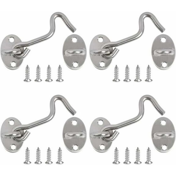 Privacy Hook And Eye Latch For Barn Door, Solid Stainless Steel Cabin Hooks For Gate Shutters, Easy To Install, Rust-Resistant, Delicate Craft, 3 Inch, Set Of 4