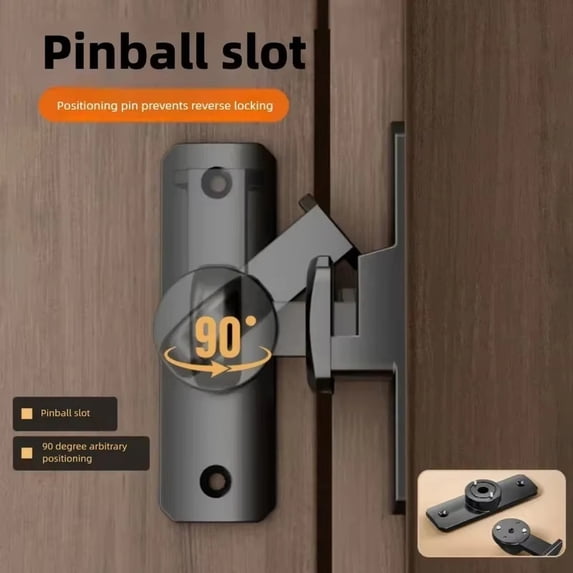 Barn Door Lock Hardware, 90/180 Degree Flip Gate Latch, Heavy-Duty Privacy Door Lock for Sliding Doors, Cabinet Window Bathroom Garden, No-Drill Installation Gray