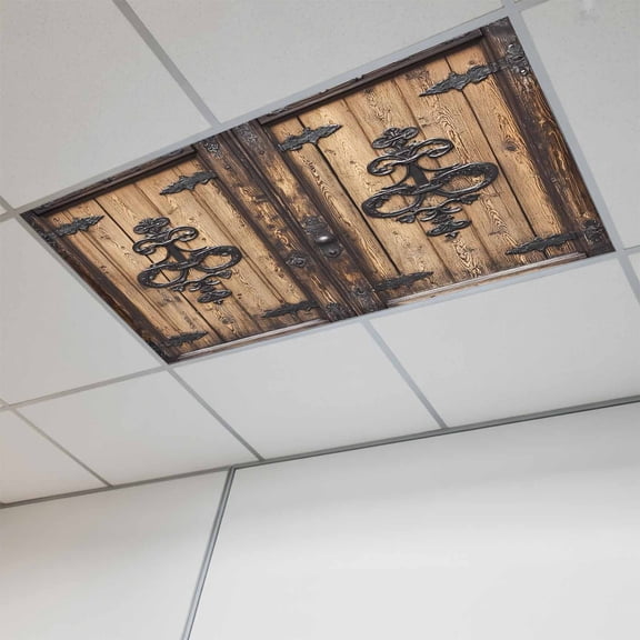 Barn Door Magnetic Fluorescent Light Covers for Ceiling Lights 2x4Ft,Farmhouse Wooden Grain Rustic Tribal Pattern Office Classroom Kitchen Drop Ceiling Light Covers Lighting Filters Shade Panel 1Pack