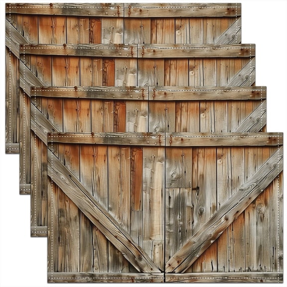 Barn Door Placemats 12x18 inch Set of 4 Rustic Wood Vintage Planks Place Mats for Home Party Decor Farmhouse Wood Door Table Place Mats Country Brown Western Wipeable Placemats