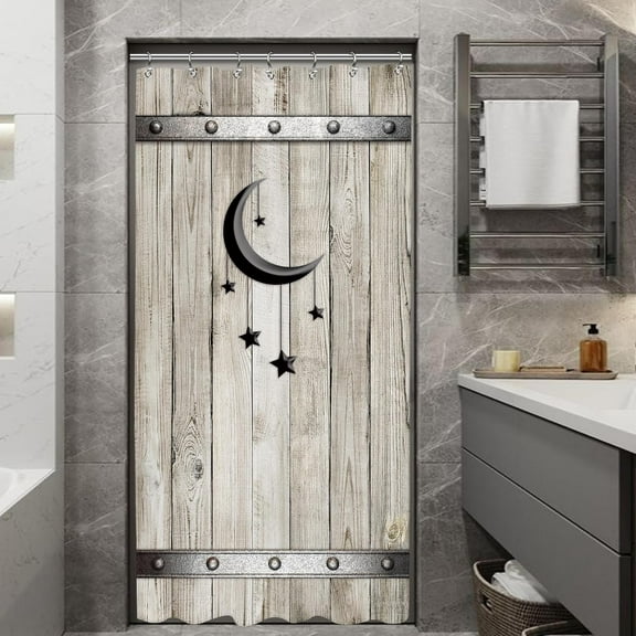 Barn Door Rustic Bathroom Shower Curtain 72W by 72H Inch Farmhouse Brown Wood Wooden Country Vintage Rural Polyester Fabric 12 Plastic Hooks Waterproof Decor