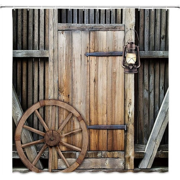 Barn Door Shower Curtain Rustic Old Wooden Board Garage Primitive Vintage Farmhouse Country Western Retro Polyester Bathroom Curtains with Hooks,Brown, 70''''Wx70''''H/180x180cm