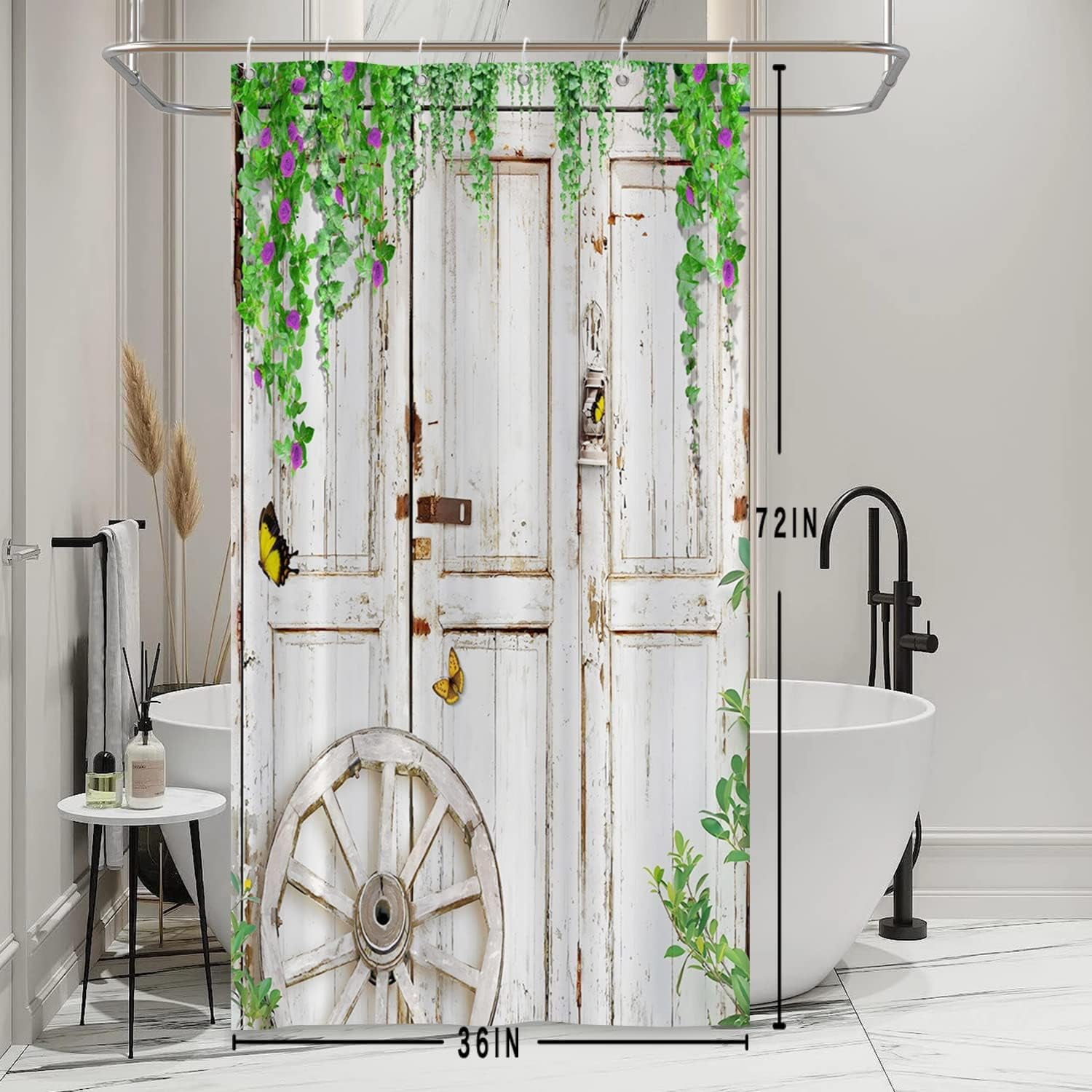 Barn Door Shower Curtain for Stall Bathroom 36x72 inches Hanging Green  Leaves Flowers Bathtub Decoration Butterfly Wood Door RV Room Partition  Waterproof Shower with Hooks - Walmart.com, image size:1500x1500
