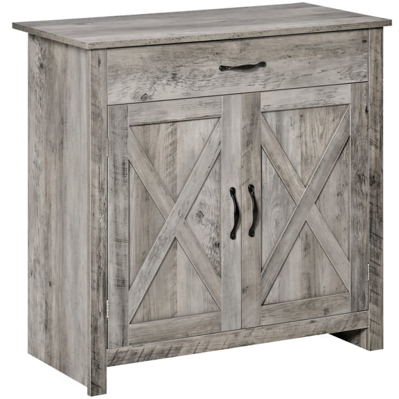 Barn Door Style Sideboard, 32" Accent Cabinet For Kitchen & Living Room. Gray Wash Buffet With Ample Storage. Adjustable Shelving. Made Of And Particleboard Sideboard Cabinet, Door. Kitchen, Room,