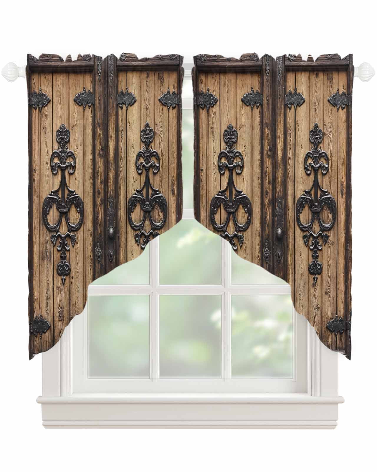 Barn Door Swag Valances for Windows, Farmhouse Wooden Grain Rustic