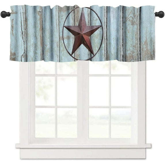 Barn Door Valance Curtain Rustic Wood Farmhouse Door Pattern Western Country Rod Pocket Valance Window Treatments 1 Panel Short Curtains for Kitchen Living Room Decor 54 x 18 in