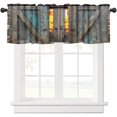 thumbnail image 1 of Barn Door Valance Curtain Rustic Wood Farmhouse Door Pattern Western Country Rod Pocket Valance Window Treatments 1 Panel Short Curtains for Kitchen Living Room Decor 54 x 18 in, 1 of 6