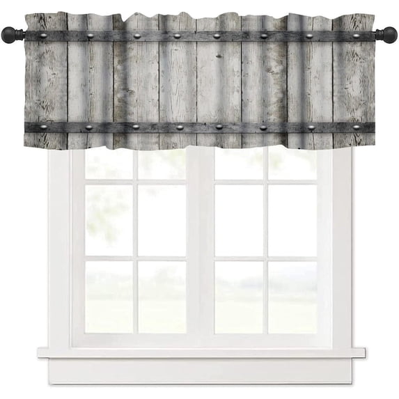 Barn Door Valance Curtain Rustic Wood Farmhouse Door Pattern Western Country Rod Pocket Valance Window Treatments 1 Panel Short Curtains for Kitchen Living Room Decor 54 x 18 in