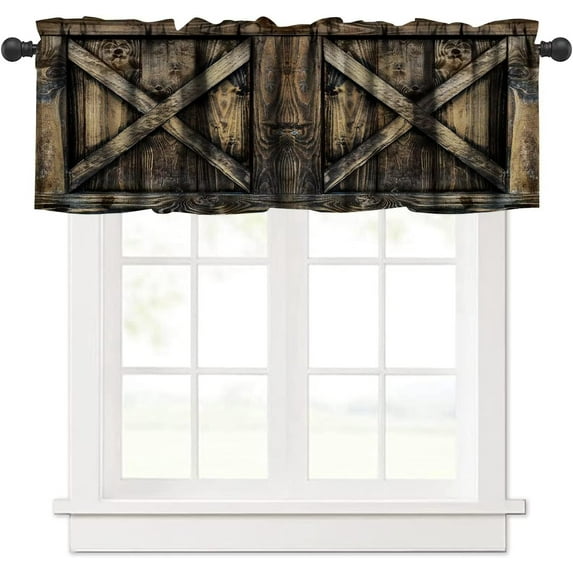 Barn Door Valance Curtain Vintage Farmhouse Rustic Wooden Moldy Old Wooden Door Rod Pocket Valance Window Treatments 1 Panel Short Curtains for Kitchen Living Room Decor 54 x 18 in