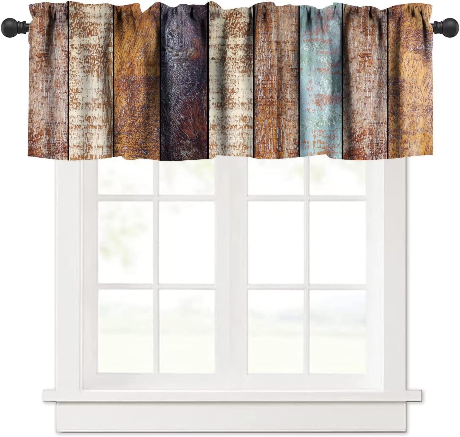 Barn Door Valances Curtains Vintage Rustic Wooden Farmhouse Brown Plank